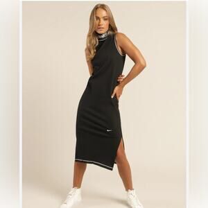 Nike Midi Dress Stretch Knit Turtleneck Sporty Athletic Streetwear Black Size XL